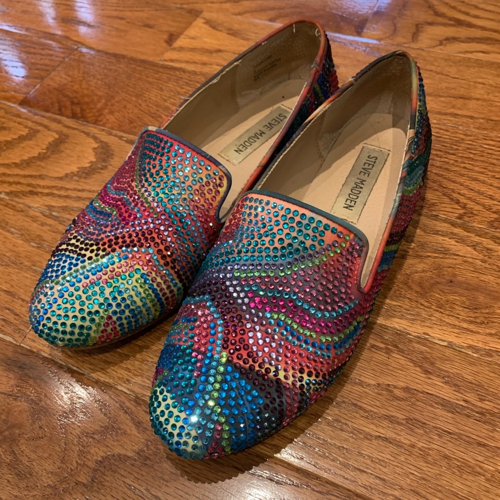 Sparkly Crystal Rainbow Loafers by Steve Madden 6